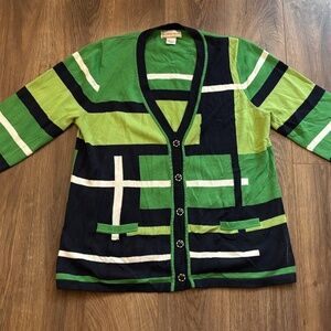 Allison Daley Green Colour Block Cardigan Size M
